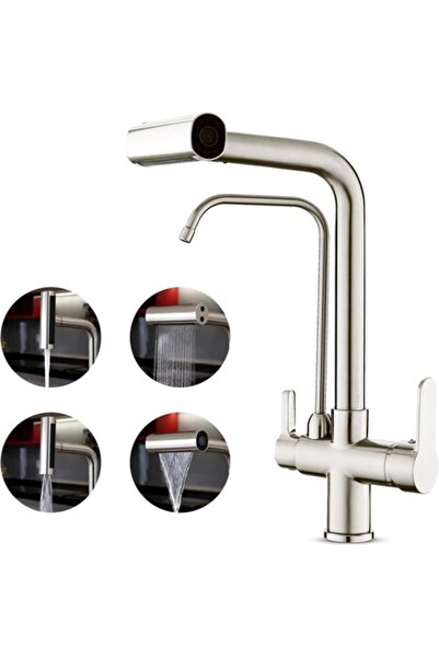 OEM 3-spout kitchen faucet, 4 modes, commercial design, 50 cm, nickel-plated finish