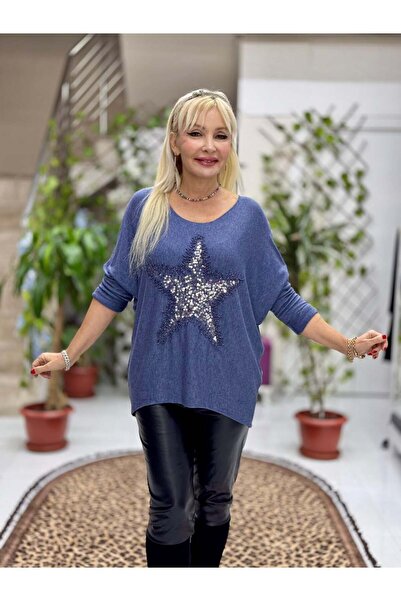 Punta Otantik Nc1778 Italian Star Pattern Pulpayeteked Blouse Blue