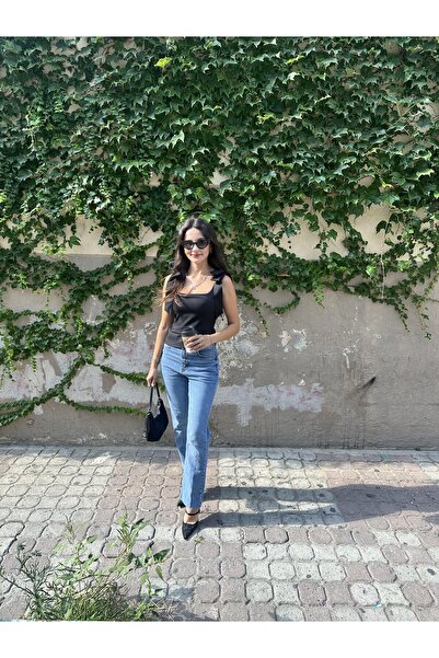 inmuse جينز مستقيم حافة غير مكتملة ذو خصر عالٍ