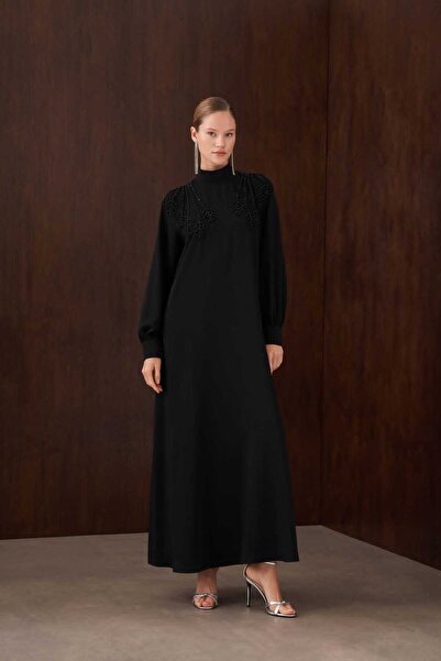 RECEP AYDIN Shoulder Handcrafted Beadwork Detailed Dress