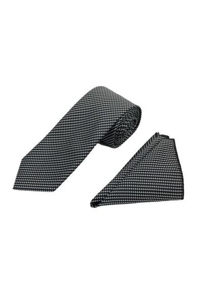 Brianze 7 cm Black and White Patterned Tie and Handkerchief Set