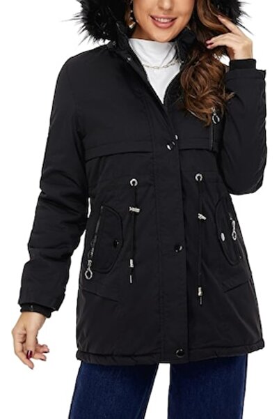 RESTEQ geacă de iarnă pentru femei, bumbac/poliester negru, mărimea M