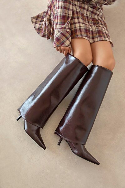 STRASWANS Zack Women's Leggings Detail Wrinkled Leather Boots Burgundy