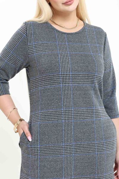 modayız Double Pocket Patterned Stretchy Winter Plus Size Midi Dress 6C-2736