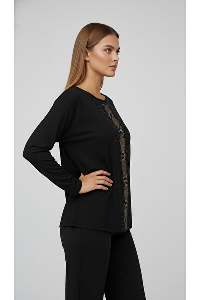 şuranur Stone Patterned Long Sleeve Bamboo Viscose Fabric Blouse