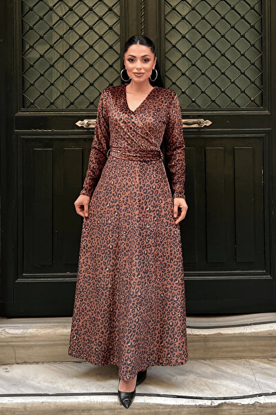 giyimmasalı Velvet Leopard Print Dress - Leopard