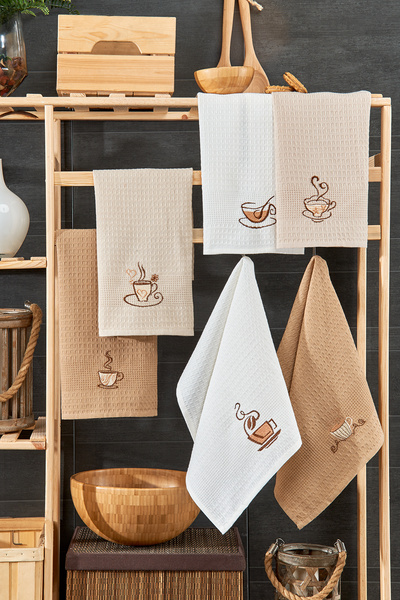 BebeSoft طقم مناشف مطبخ من 6 قطع من كوفي كوين (45 سم × 60 سم)