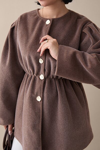 InStyle Buy Elastic Waist Lined Cashmere Milk Coffee Coat