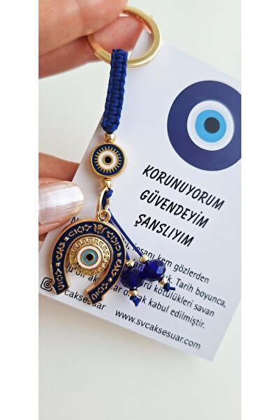 Svc Aksesuar Gift Abundance and Prosperity Evil Eye Beaded Keychain - Navy Blue - 10 cm