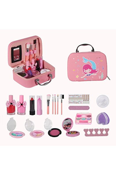 GHAZAL Girls Makeup Kit Real Kids Make Up Set - 20pcs Washable Cosmetics with Carry Case
