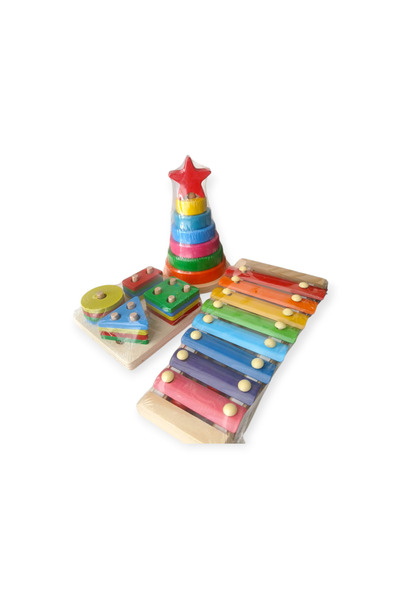 Minimola مجموعة ألعاب خشبية مكونة من 3 قطع - حلقة نجمية - 8 نغمات إكسيليفون و...