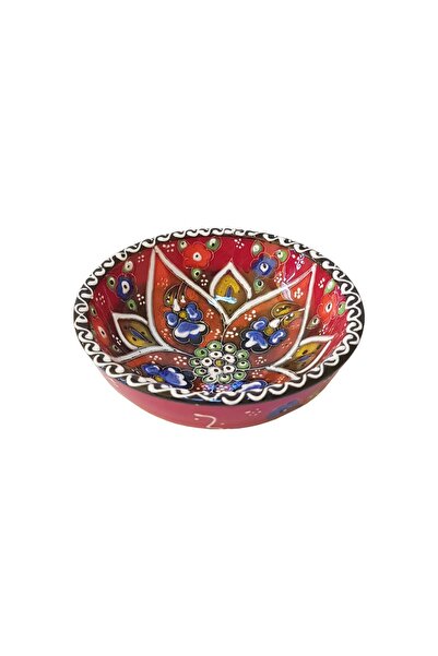 EHA Turkish ceramic bowl in relief, handmade, diameter 12 cm, Multicolor red,