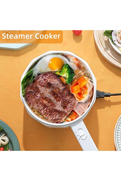 Unbraded Mini Electric Hot Pot 1.5L with Steamer - Portable Multi-Cooker (White)