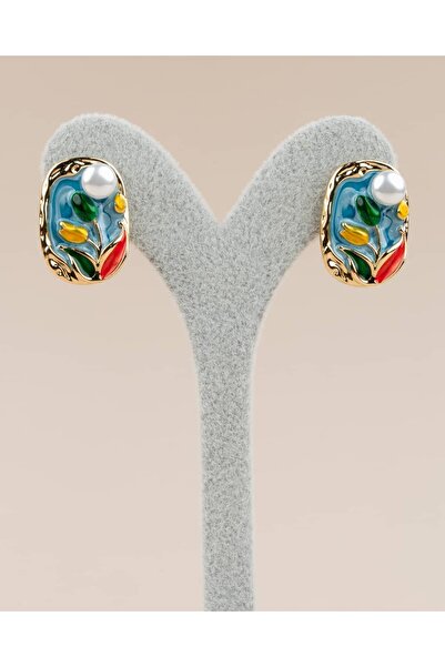 Portakal Esintisi Loriva Tulip Motif Pearl Art Earrings