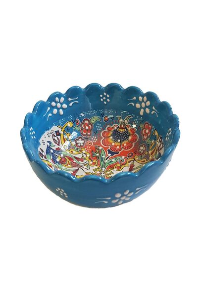 EHA Bol ceramica handmade stil turcesc, 12 cm, Multicolor albastru,