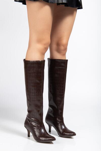 Aymood Syt-2025 Brown Crocodile Pattern Casual Women's Boots
