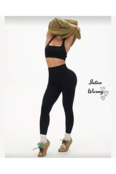 İntive Lingerie Larosa Black Stitch-Free Fleece Inside Thermal Standard Size Winter Leggings