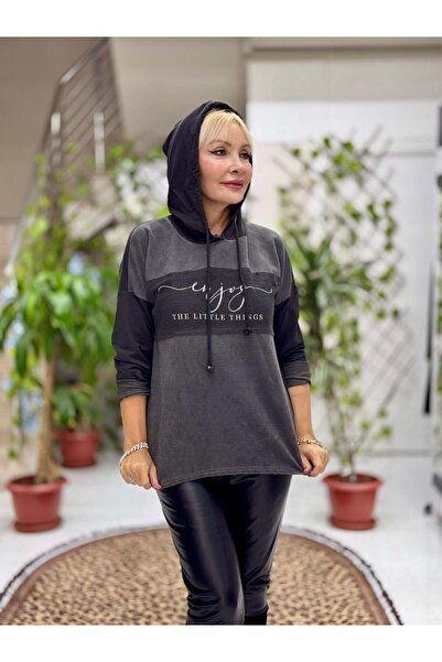 Punta Otantik NC56868 Italian Enjoy Written K cu glugă Coton Sweat tricou Negru