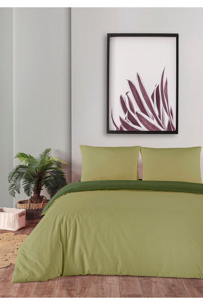 Monolisse 100% Cotton Akfil Double-Sided Duvet Cover Set Double Size 200X220 cm Khaki Green