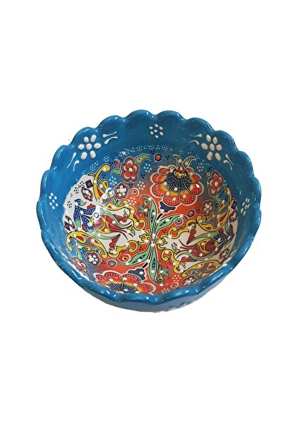 EHA Bol ceramica handmade stil turcesc, 12 cm, Multicolor albastru,