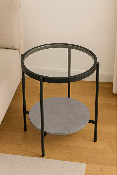 GESR HOME Modern round side table with glass top and metal frame – elegant living room design