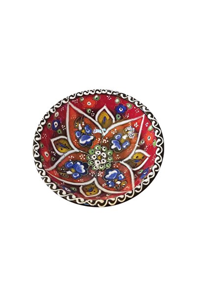EHA Turkish ceramic bowl in relief, handmade, diameter 12 cm, Multicolor red,
