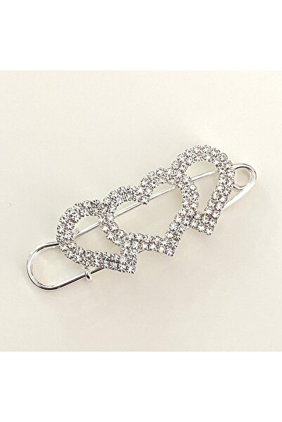 yumakça Taşlı Broş Çok Kalp Model Gümüş, Şık Şal Elbise Ve Yaka İğnesi