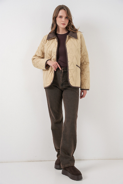 Bigdart Women's Quilted Oversized Coat 5226 - Beige