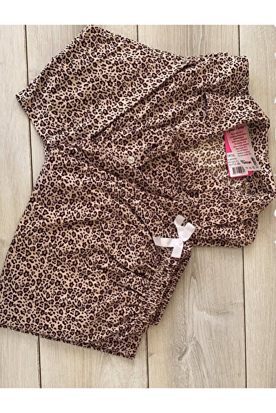 Luna Leoparlı düğmeli pijama takımı