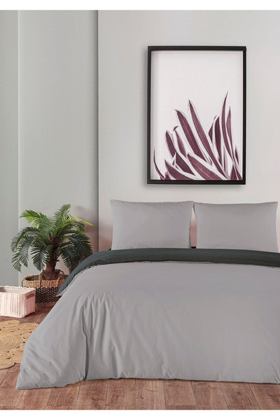 Monolisse 100% Cotton Akfil Double-Sided Duvet Cover Set Double Size 200X220 cm Dark Gray Gray