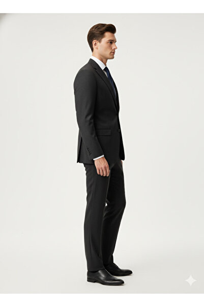 SÜVARİ Loose Cut 6 Drop Line Patterned Black Suit