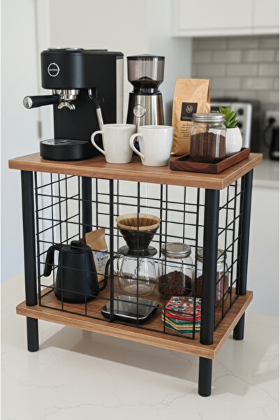 PEKA Metal Kapaklı 2 Raflı Kahve Köşesi ve Tezgah Üstü Baharat Rafı – Çok Amaçlı Mutfak Düzenleyici