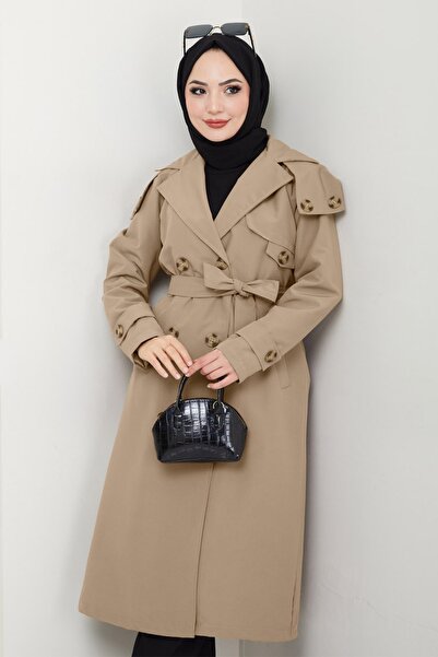 InStyle Καφέ καμπαρντίνα με επένδυση και λεπτομέρεια επιλογές στους ώμους