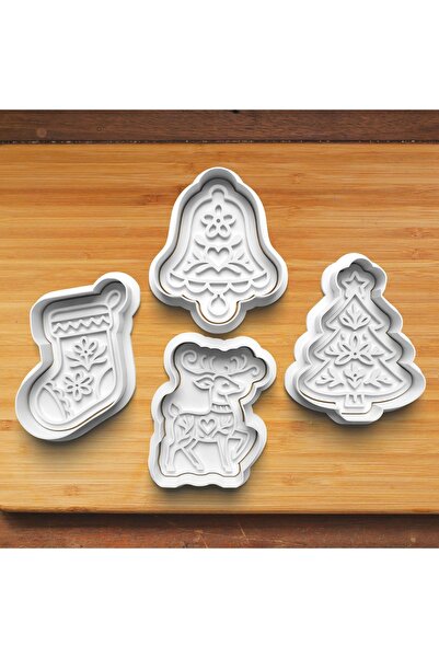 Hobist مجموعة من 4 قوالب للكوكيز والعجين السكري بنمط رأس السنة الجديدة