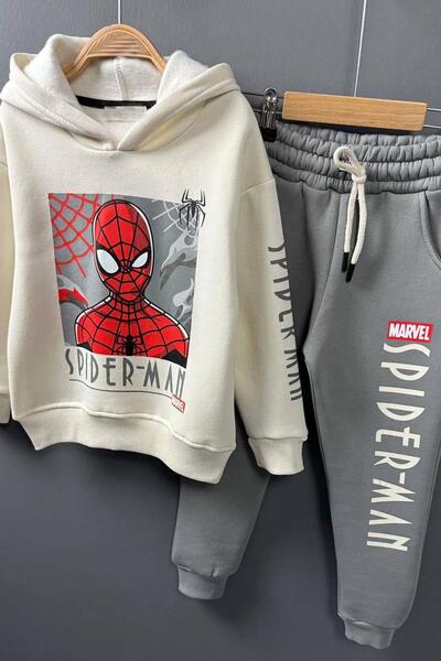 Riccotarz Boy's Spider-Man Digital Printed Hooded Sweat Gray Tracksuit Set