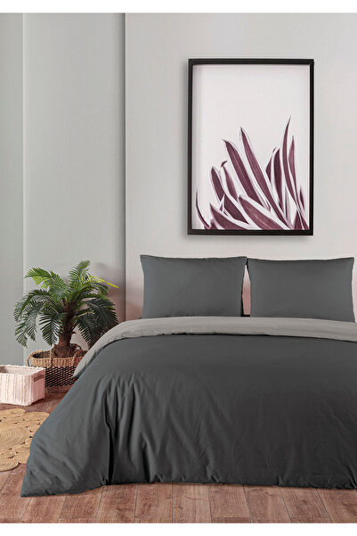 Monolisse 100% Cotton Akfil Double-Sided Duvet Cover Set Double Size 200X220 cm Dark Gray Gray