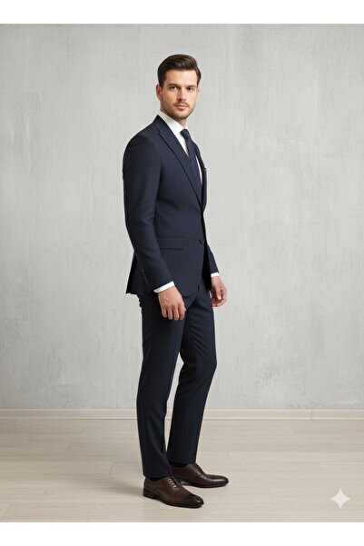 SÜVARİ Loose Cut 6 Drop Armure Pattern Navy Blue Suit