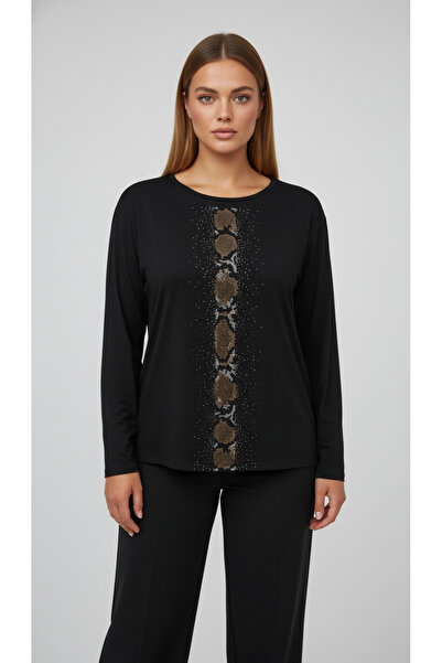 şuranur Stone Patterned Long Sleeve Bamboo Viscose Fabric Blouse