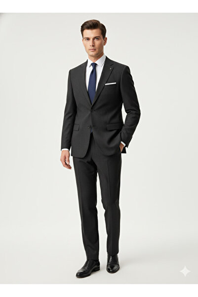 SÜVARİ Loose Cut 6 Drop Line Patterned Black Suit