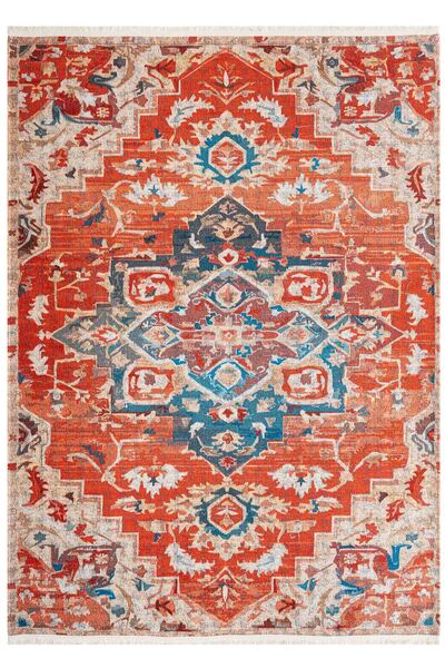 Oriente Home Klasik Desen Kırmızı Şönil Makine Halısı Kaymaz Taban Yıkanabilir Mutfak Halısı 7465