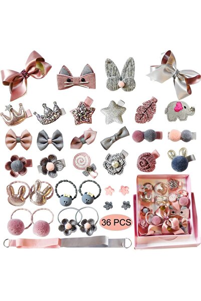 Generic 36 Pcs Baby Girls Hair Accessories Set Cute Bows Fully Lined Clips Elastic Hair Ties Gift Box