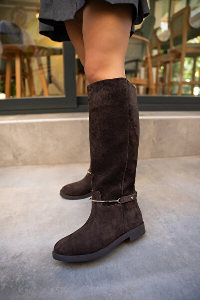 LamintaGlobal Steve AcıKahve Hakiki Deri Süet Çıkarılabilir Gold Aksesuarlı K...