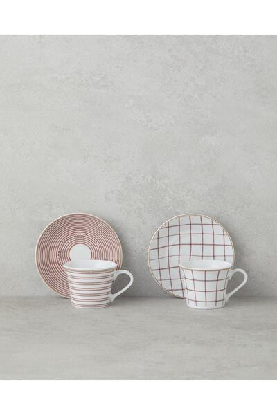 English Home Ashley Porcelain Coffee Cup Set 4 Pieces for 2 People - Burgundy