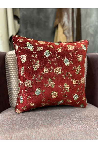 Fabricland Tapestry Woven Linen Burgundy Color Piped Throw Pillow Cover 43X43Cm