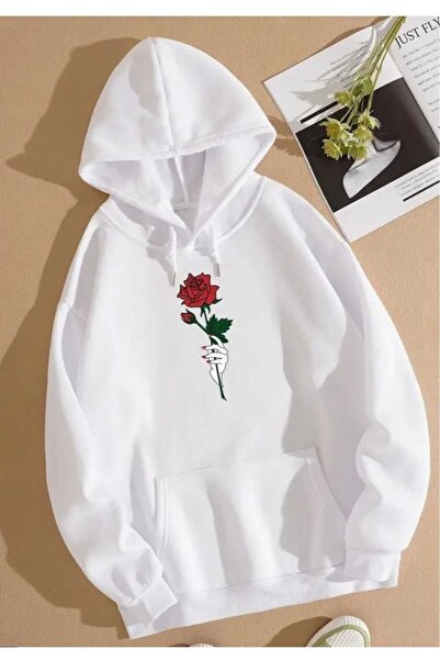 ORVIO Group Printed Hoodie with a Rose in Its Hand