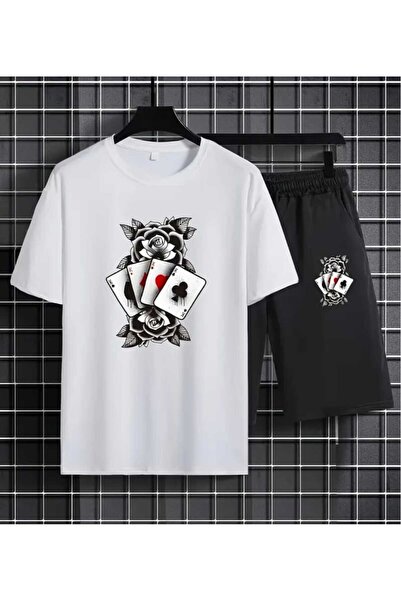 ORVIO Group Ace of Spades and Rose Printed T-Shirt and Shorts Set