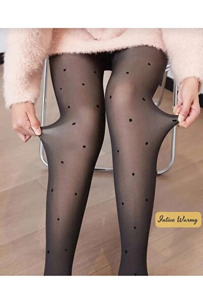 İntive Lingerie Зимни чорапогащи Intive Fleece Inside Winter Skin Look, черни, на точки