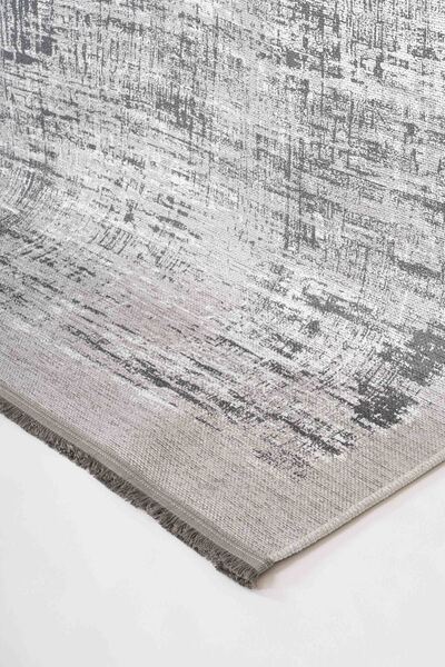 Oriente Home Soyut Desenli Gri Şönil Makine Halısı Kaymaz Taban Yıkanabilir Mutfak Halısı 8383