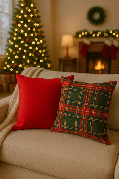 Uğur Home Ev Tekstili 2-Piece Christmas Themed Plain Red Decorative Throw Pillow Cover 43X43 cm - Cover Only - Solid Color