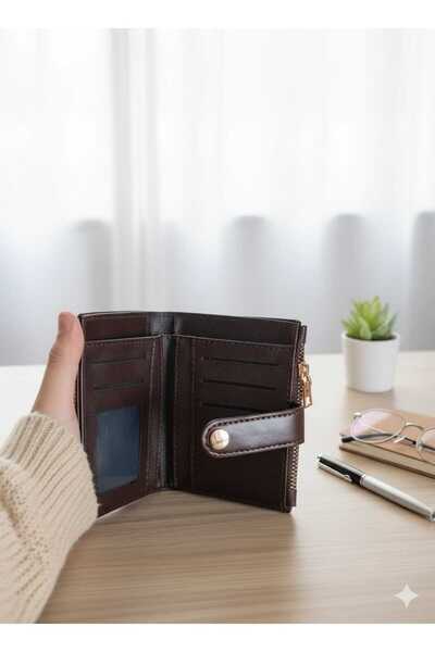 Uzs pace Medium Size Quilted Detailed Faux Leather Wallet Coffee Color